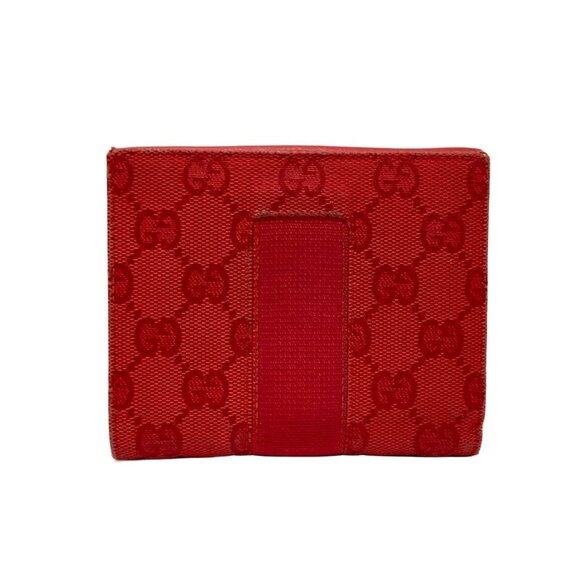 Auth GUCCI GG - Red Leather Jacquard Double-hook Wallet - Picture 2 of 10